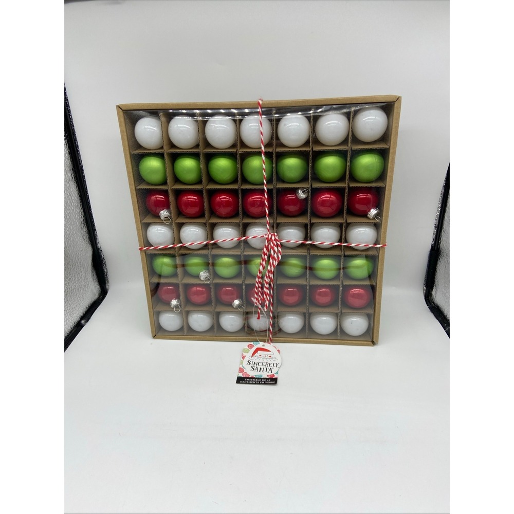 Sincerely Santa Glass Christmas Ornaments Set 49 Count Red Green White New